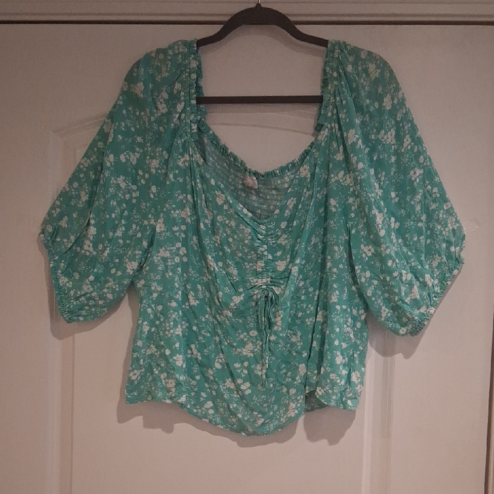 No Boundaries Teal Floral Blouse